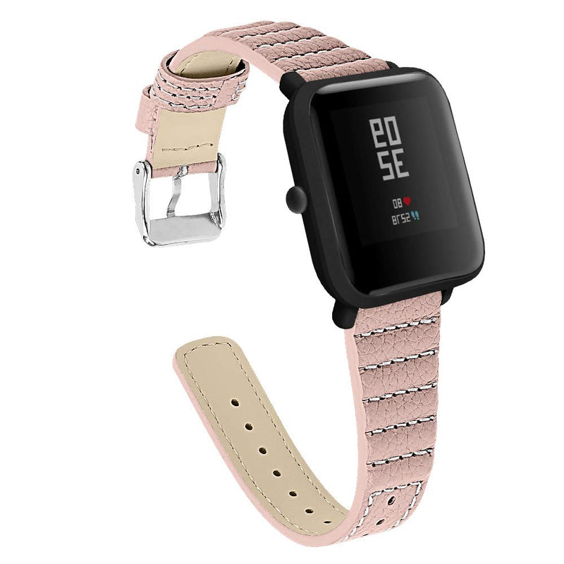 [Australia - AusPower] - Replacement Bands Compatible with Amazfit Bip Lite Smart Watch, Premium Classic Wave Pattern Leather Watch Bands Wrist Straps Compatible with Amazfit Bip Lite Fits for Women Men Boys Girls (Pink) Pink 