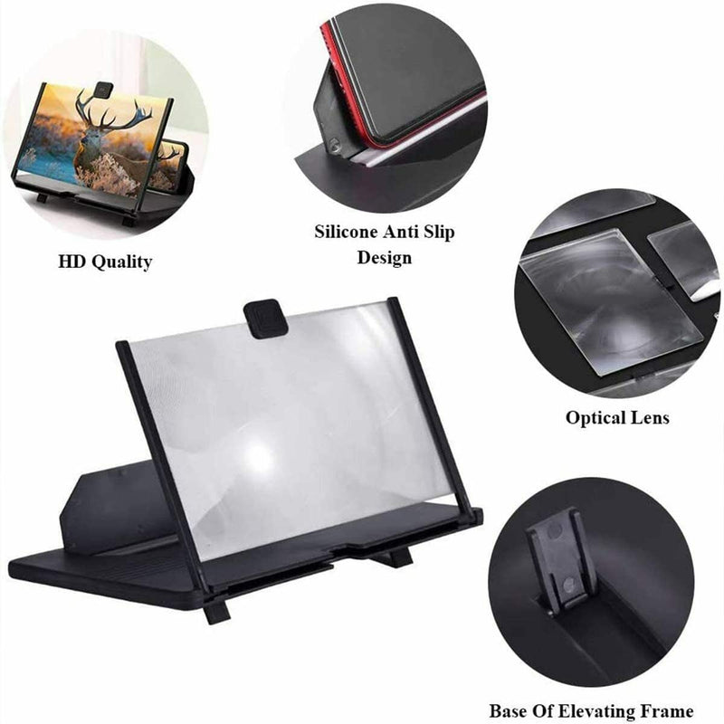 [Australia - AusPower] - Jahy2Tech 12" Screen Magnifier for Cell Phone, 3D HD Magnifing Projector Screen Enlarger for Movies, Foldable Phone Stand with Screen Amplifier Fit for All Smartphones (Black) 