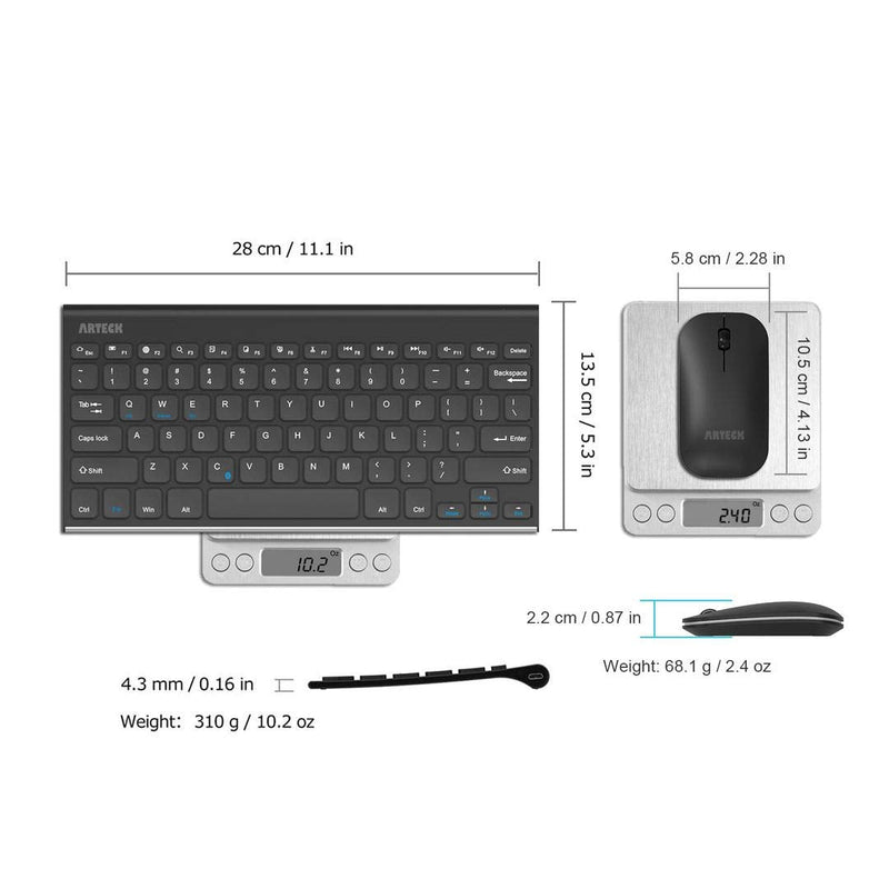 [Australia - AusPower] - Arteck Bluetooth Keyboard and Mouse Combo Ultra Compact Slim Stainless Full Size Keyboard and Ergonomic Mice for Computer/Desktop/PC/Laptop/Surface and Windows 10/8/7 Built in Rechargeable Battery 