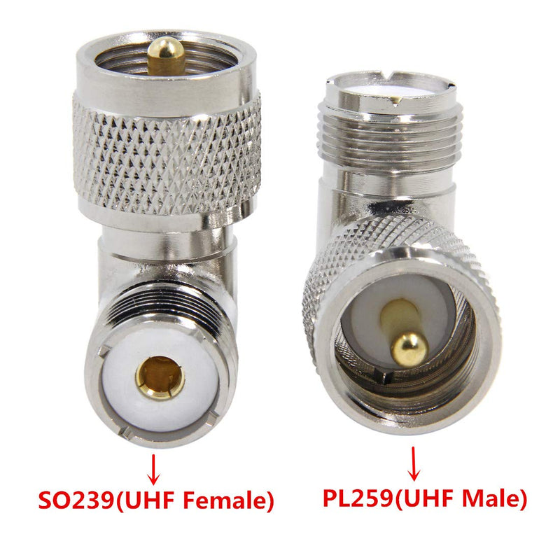 [Australia - AusPower] - PL259 Right Angle, 2-Pack UHF Male to Female RF Coax Connector Adapter, 90 Degree Elbow for CB Ham Radio Antenna, Coaxial Cable 
