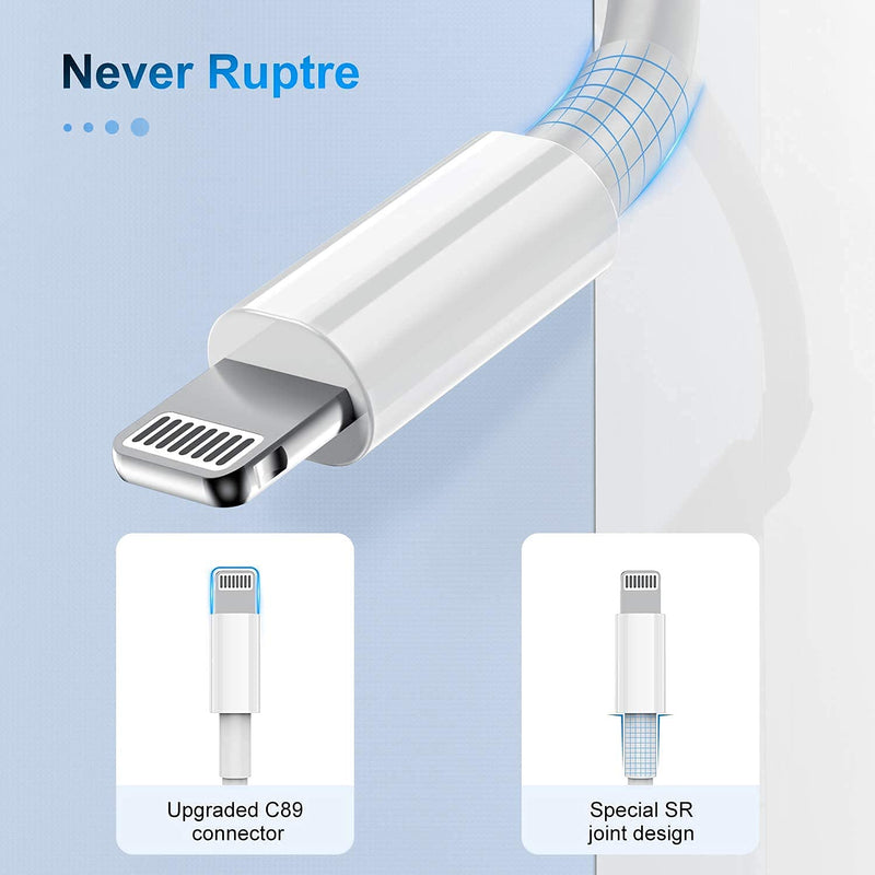[Australia - AusPower] - 3 Pack Apple MFi Certified iPhone Charger Cable, Apple Lightning to USB Cable Cord, 2.4A Fast Charging Apple Phone Long Chargers for iPhone 12/11/11Pro/11Max/ X/XS/XR/XS Max/8/7/6/5S/SE (10ft, White) 10 ft 