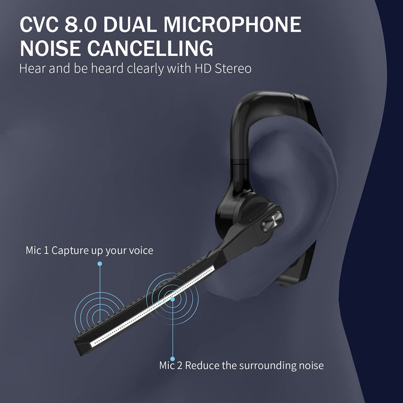 [Australia - AusPower] - Bluetooth Headset Wireless Earpiece [2021 Upgraded] CVC8.0 Dual Mic Noise Cancelling, LOVOCOO V5.0 Bluetooth Earpiece Earbud Hands-Free Earphone for iPhone Android Business Driver Trucker Office 