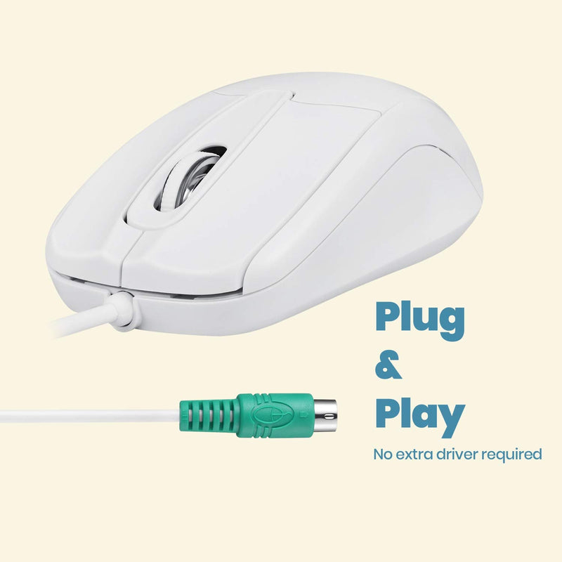 [Australia - AusPower] - Perixx PERIMICE-209 P, Wired PS2 Optical Mouse with Scroll Wheel and 1000 DPI, White (11832) Ergo-White 