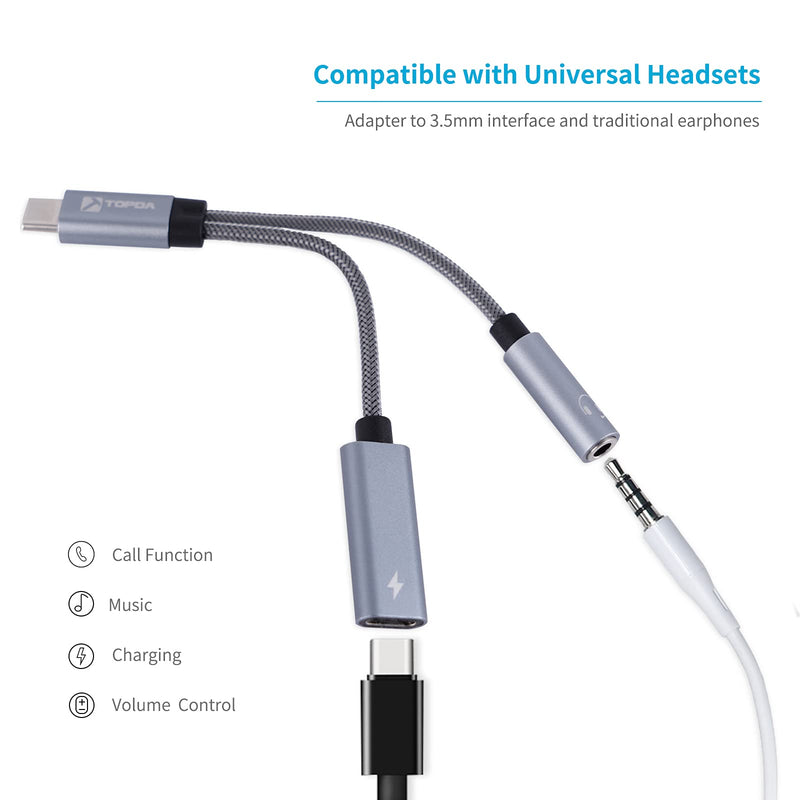 [Australia - AusPower] - USB Type C to 3.5mm Headphone Adapter, Headphone Splitter with PD 60W Fast Charging, Headphone Jack Adapter for Earphone Headset Compatible with iPhone Samsung Tablet Laptop 