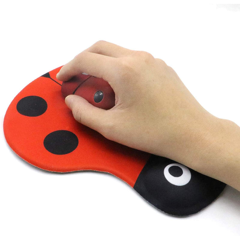 [Australia - AusPower] - PCTC Mouse Pad, Red Cute Ladybug Comfortable Gel Wrist Support Mouse Pad - Ergonomic Gaming Desktop Mouse Pad Wrist Rest -Gaming Mouse Pad, Non-Slip PU Base for Computer, Laptop, Home, Office&Travel 