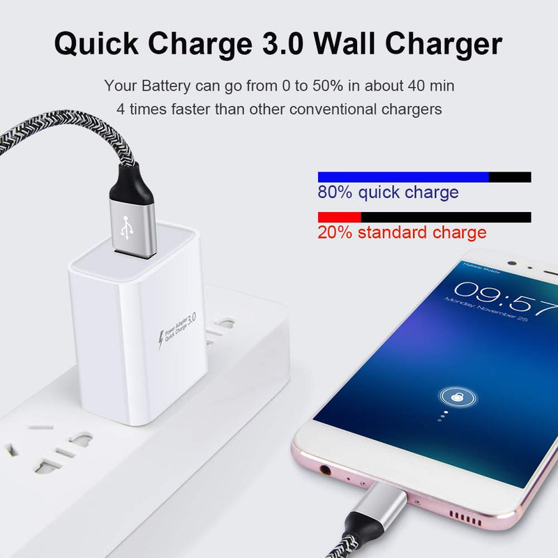 [Australia - AusPower] - Quick Charge 3.0 Fast Wall Charger for LG Stylo 6 5 4, LG K51 K92, LG G8 G7 G6 G5 V35 V40 V60 ThinQ, LG Velvet, Samsung Galaxy S22 S21 S20 Ultra, 18W Rapid Adapter with 6Ft USB Type C Charging Cable White 