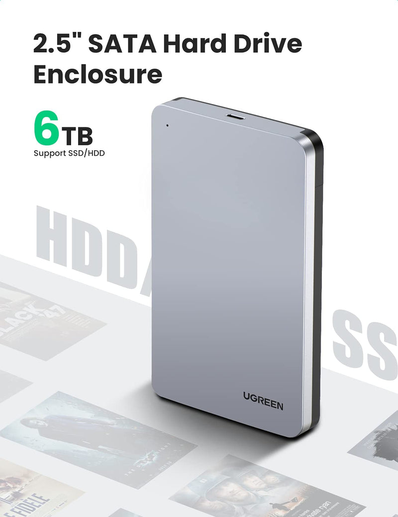 [Australia - AusPower] - UGREEN USB C Hard Drive Enclosure for 2.5" SATA SSD HDD Aluminum USB C to SATA Adapter USB 3.1 Gen 2 Support UASP SATA III Compatible with MacBook Pro Air WD Seagate Toshiba Samsung Hitachi 
