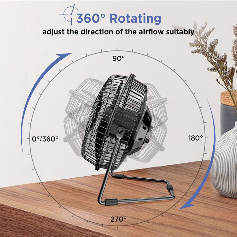 [Australia - AusPower] - EasyAcc 6 Inch USB Desk Fan, [ Small Quiet Powerful Metal Fan ] USB Powered Portable Fan, Strong Airflow& 360°Rotation Personal Table Cooling Fan with 2 Speed - Black (USB POWERED ONLY) 6" USB Fan 