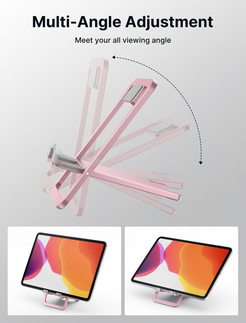 [Australia - AusPower] - JSAUX Universal Tablet Stand, Portable Foldable Tablet Holder for Desk Compatible with iPad Mini/Air/Pro, Samsung Galaxy Tab, Kindle Fire, Steam Deck, Switch, ROG Ally, iPhone and Other Tablets-Pink Pink 