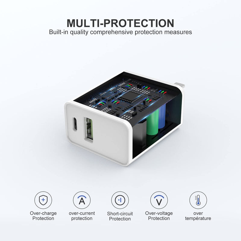 [Australia - AusPower] - iPhone 13 Charger Block, Dual Port PD Power Adapter + Quick 3.0 Wall Charger Plug with USB C to Lightning Cable 6ft/Apple Charging Cord 6ft for iPhone 13 Pro Max/12 Mini/12 Pro/11/XR/XS/11/8/7/6/iPad 