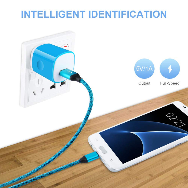 [Australia - AusPower] - Single Port Wall Charger with USB Cord for Android Phone Compatible for Samsung Galaxy S7/S6 Edge /A10/J7 Prime / J7 v /J7 Sky Pro, Moto E6/E5 Plus/E5 Play/G5S Plus/E4/X/G, LG K10/K20/K30/V10/G3/G2/Q6 Blue 