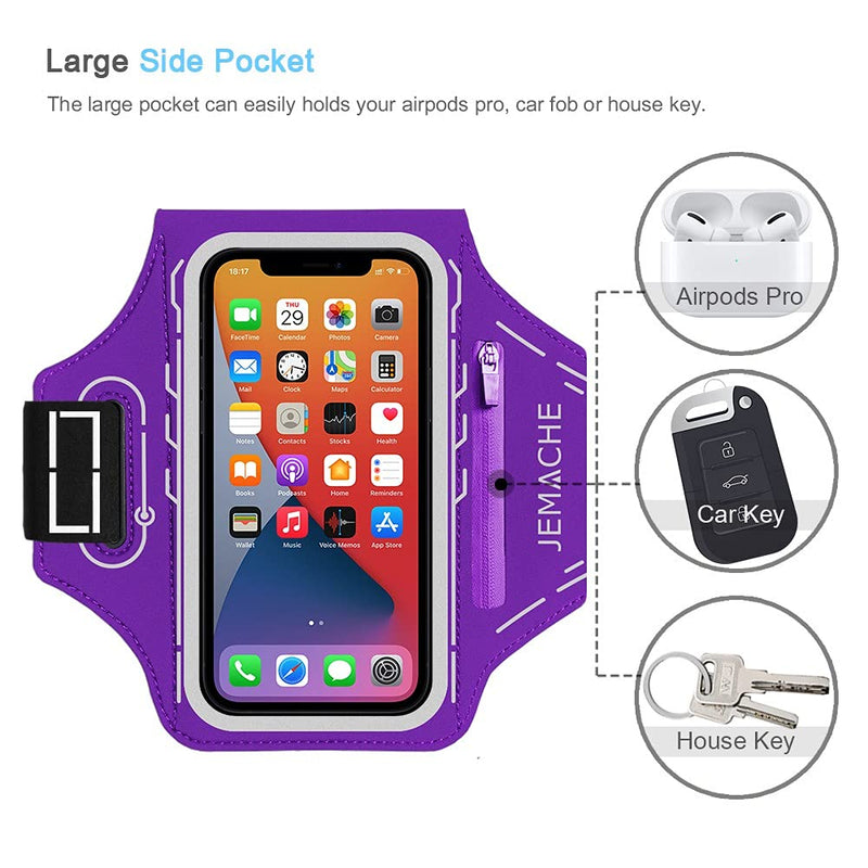 [Australia - AusPower] - iPhone 13 Pro Max, 12 Pro Max Armband, JEMACHE Gym Workouts Running Phone Arm Band for iPhone 13 Pro Max, 12 Pro Max, 11 Pro Max, Xs Max, 13, 12 with Airpods Holder (Purple) Purple 