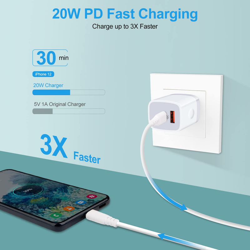 [Australia - AusPower] - USB Type C Wall Charger Block,Dual Port USB C Power Adapter,3 Pack 20W QC+PD Charger Box Cube Brick Plug for Samsung Galaxy S22/S21 FE 5G/A13/S21/Z Flip 3,iPhone 13 12 11 Pro Max SE XR,Pixel 6,Android 