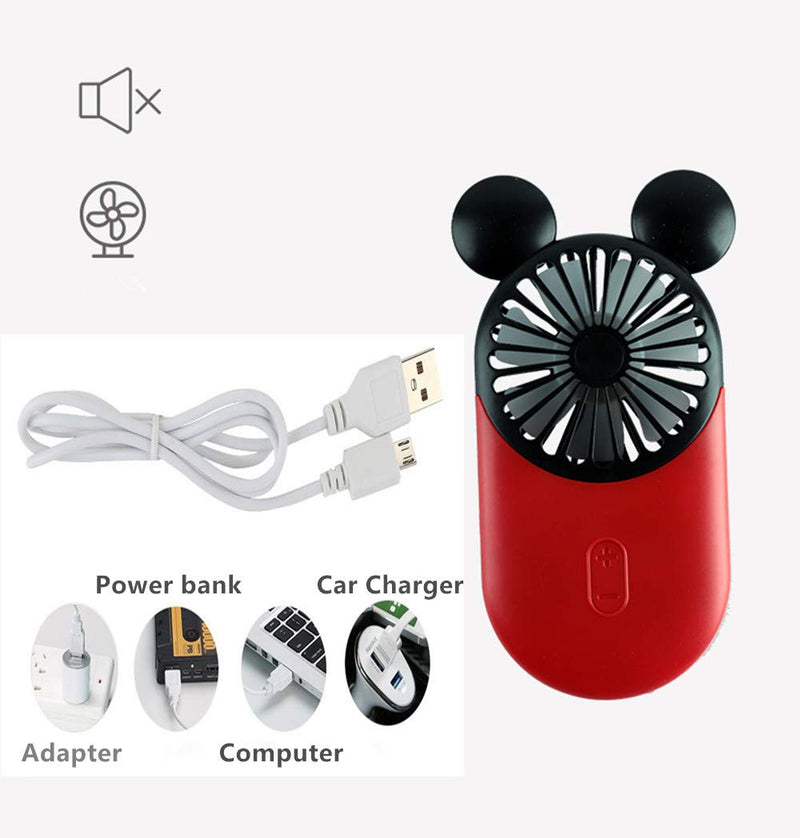 [Australia - AusPower] - Kbinter Cute Personal Mini Fan, Handheld & Portable USB Rechargeable Fan Beautiful LED Light, 3 Adjustable Speeds, Portable Holder, for Indoor Outdoor Activities, Cute Mouse 3 Pack (Red+Pink+Yellow) Red+Pink+Yellow 
