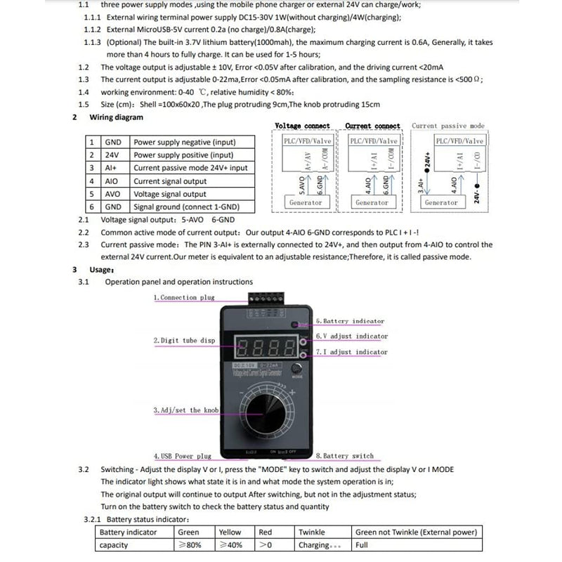 [Australia - AusPower] - Adjustable 4-20mA Signal Generator Current Voltage Analog Simulator 0-10V/0-22mA Signal Sources for Value Adjusting PLC Controller Panel LED Testing Calibration 