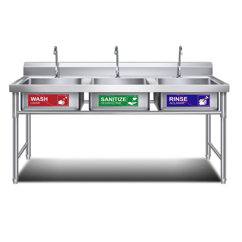 [Australia - AusPower] - 4 Pack Wash Rinse Sanitize Sink Labels, Waterproof Sticker Signs Perfect for 3 Compartment Sink - Restaurants, Commercial Kitchens, Food Trucks, Dishwashing or Wash Station 