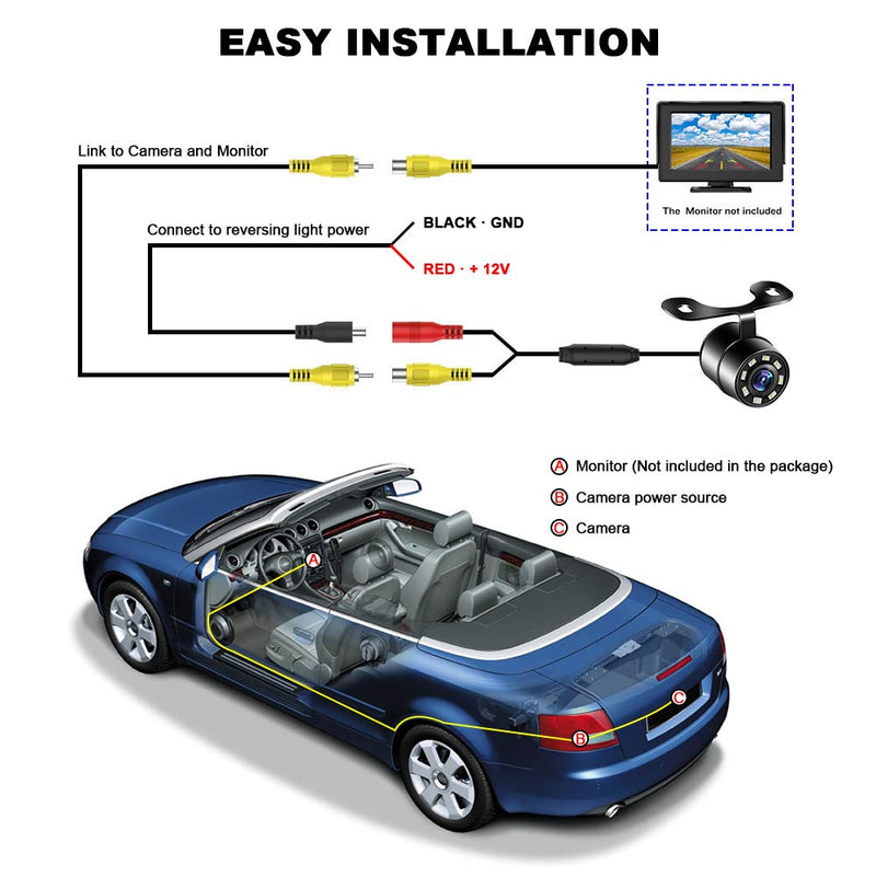 [Australia - AusPower] - Back up Camera, Niloghap Universal IP69K Waterproof Rear View Camera, 8 LED Lights Infrared Night-viewer with 140° Dynamic Path Guide Line Reverse Camera for Car Pickup Truck SUV RV Van Dark black 