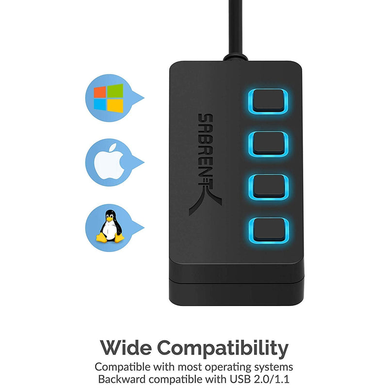 [Australia - AusPower] - SABRENT 4-Port USB 3.0 Hub with Individual LED Lit Power Switches, Includes 5V/2.5A Power Adapter (HB-UMP3) 