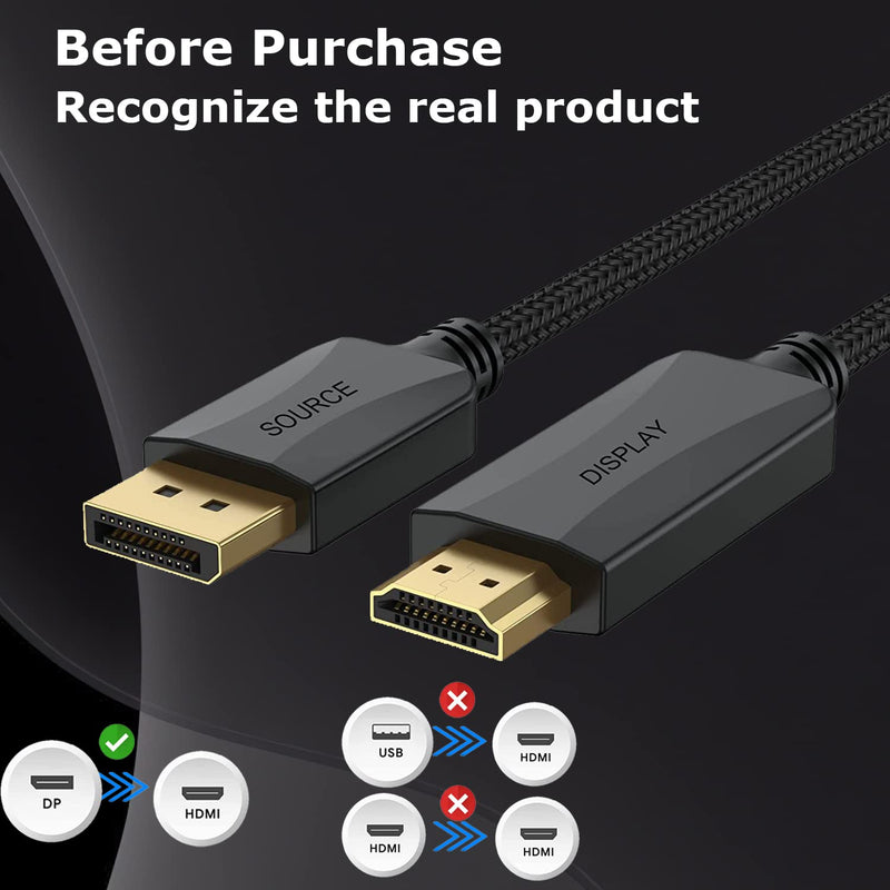 [Australia - AusPower] - 4K DisplayPort to HDMI Cable 6 ft, 4K DP (Display Port) to HDMI Adapter Cord 6ft Braided Male to Male Supports Video and Audio (4k, 2160P, 1440P, 1080P)-NOT Bidirectional 1 