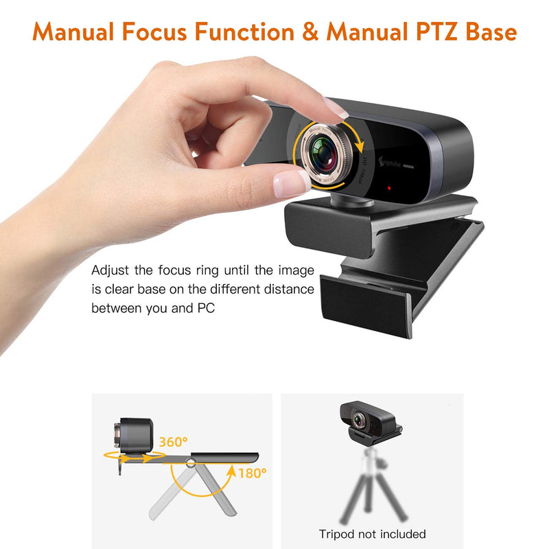 [Australia - AusPower] - Angetube 825 Full HD 1080P Webcam with Microphone, 100° Wide-Angle View and Low-Light Correction, Flexible Manual Focus, Plug and Play for Streaming, Conferencing, Video Chatting and More 