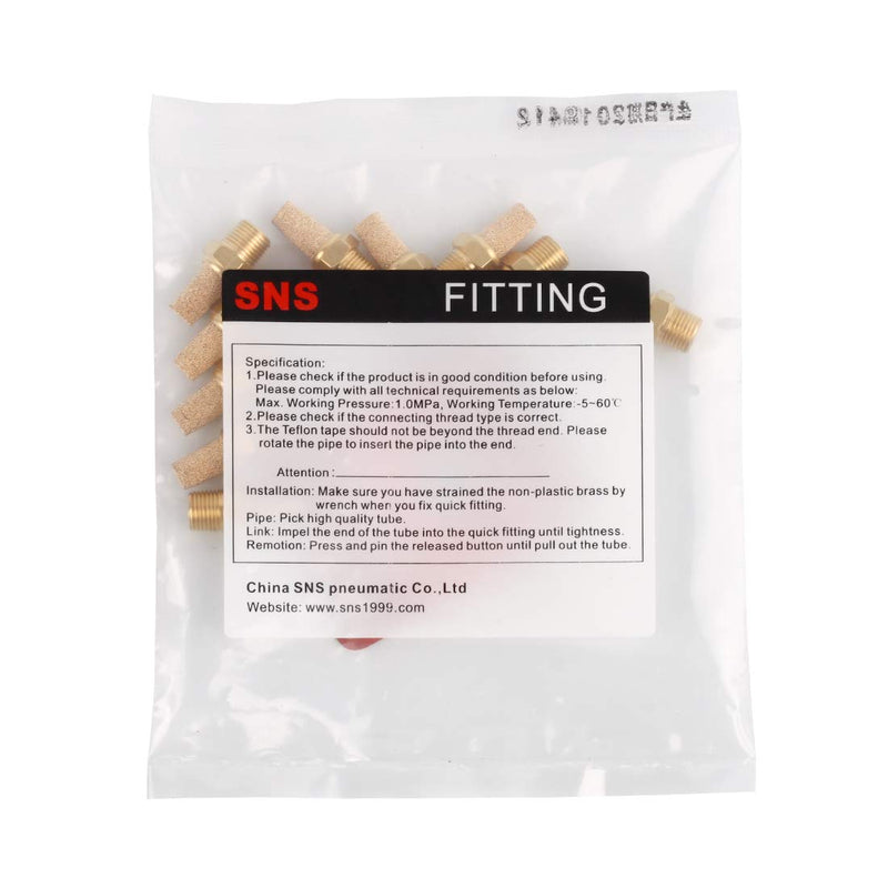 [Australia - AusPower] - SNS PST-N01 Male Thread 1/8 NPT Brass Pneumatic Exhaust Muffler Silencer 10 PCS Per Pack 