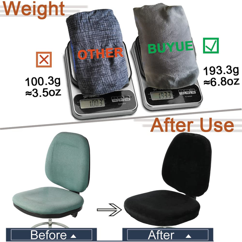 [Australia - AusPower] - BUYUE Office Chair Cover, Super Soft Velvet Stretch Washable Computer Desk Armless Chair Slipcover Dustproof Protectors ( Set of Black ) 1 Black Chair Seat Cover + Backrest Cover 