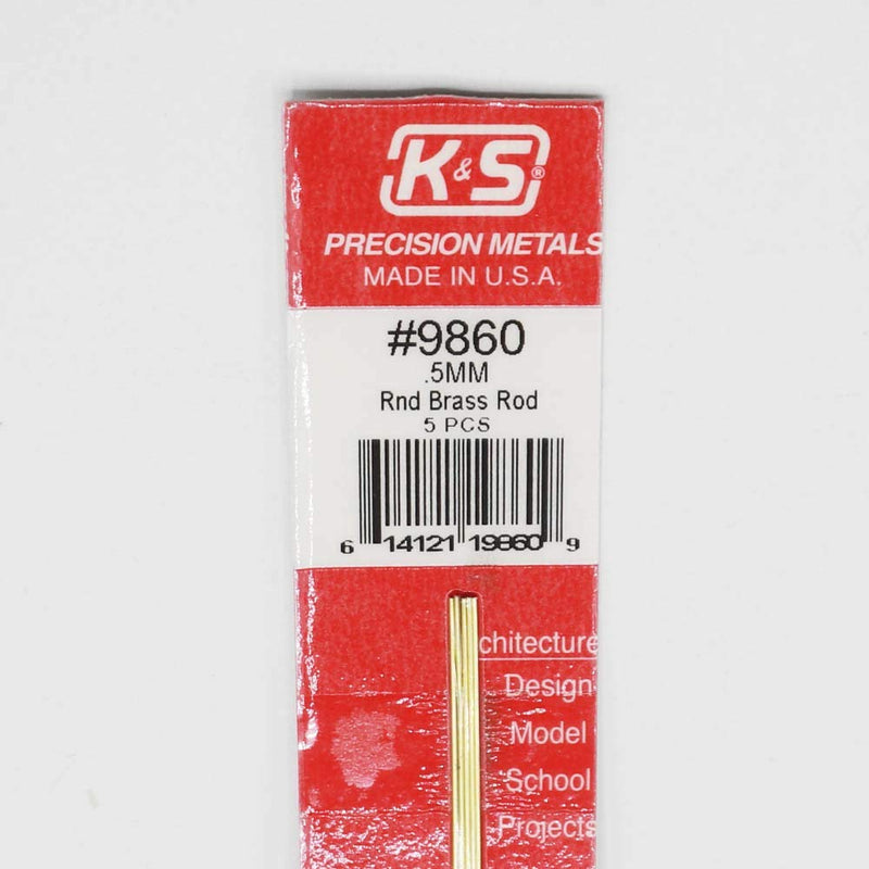 [Australia - AusPower] - K&S Precision Metals 9860 Round Brass Rod.5mm Diameter X 300mm Long, 5 Pieces per Pack, Made in The USA 