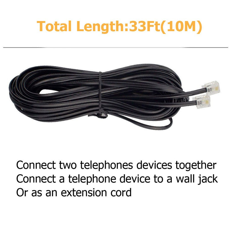 [Australia - AusPower] - Uvital 33 Feet Telephone Landline Extension Cord Cable Line Wire with Standard RJ-11 6P4C Plugs(10M,1Pack) (Black) Black 