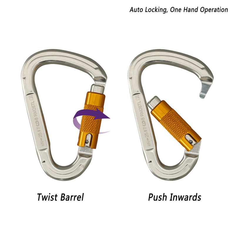 [Australia - AusPower] - SOB Auto Locking Climbing Carabiner Clips 2Pack Heavy Duty Asymmetrical Carabiner Connector Used for Rappelling Gear Rescue Outdoor Projects Dog Leash #1 sliver*2 