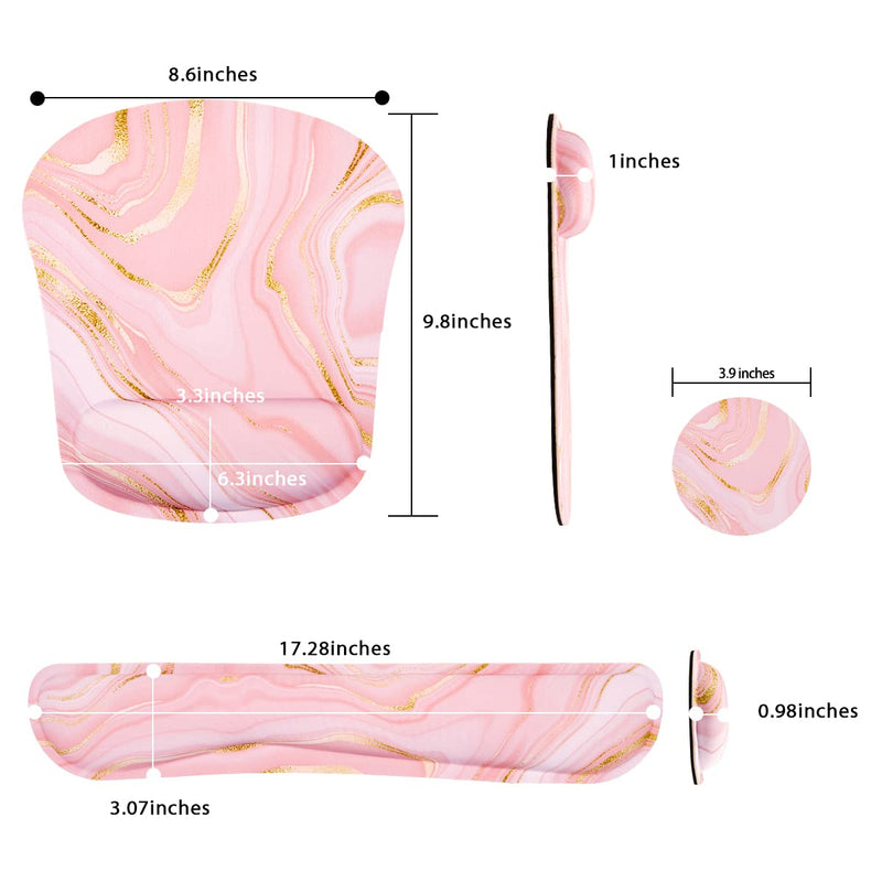 [Australia - AusPower] - Memory Foam Ergonomic Keyboard Wrist Rest Pad and Mouse Wrist Rest Support Mouse Pad Set with Non-Slip Rubber Base Set for Office Gaming Easy Typing & Pain Relief-Pink Marble Pink Marble 
