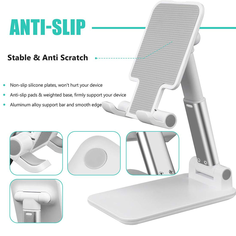 [Australia - AusPower] - Cell Phone Stand for Desk, Angle Height Adjustable Phone Holder for Office, Compatible with iPhone 12 11 Pro XS Max XR 8 7 6S Plus, Samsung S20+ Note10, Tablets, Charging Accessories White-White 