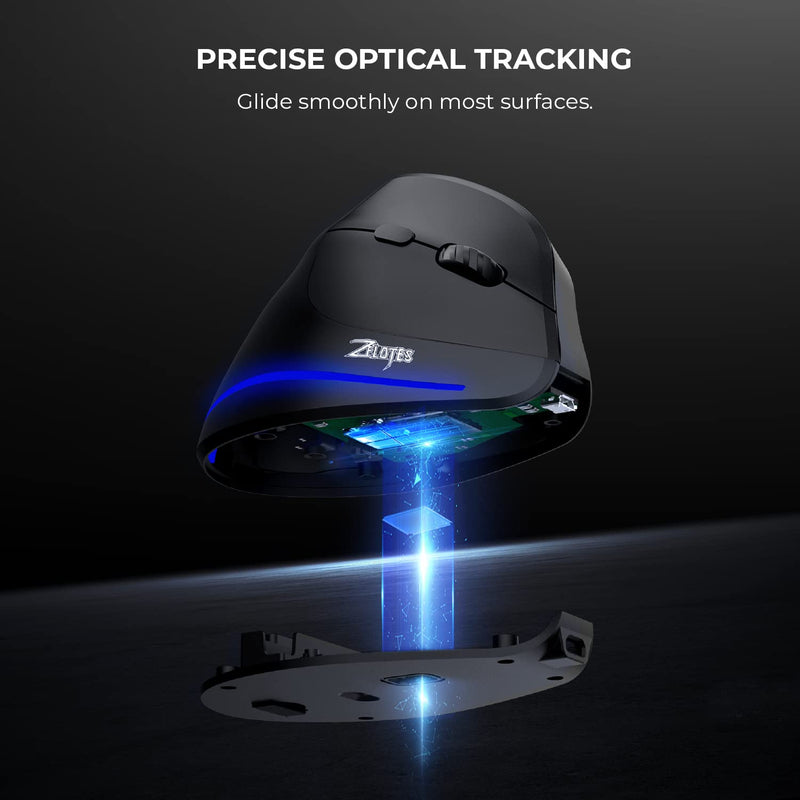 [Australia - AusPower] - ECHTPower Rechargeable Ergonomic Mouse, 2.4G Wireless Vertical Mouse-Reduce Wrist Pain, 3 Adjustable DPI 2400/1600/1000, 6 Button, LED Wireless Mouse for Laptop, Computer, Desktop, Windows, Mac OS 