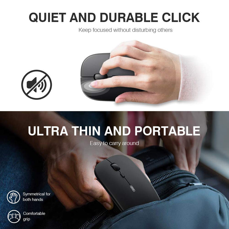 [Australia - AusPower] - INPHIC Wireless Mouse for Laptop, 2.4G Slim Mouse 700mAh Rechargeable, Noiseless Computer Mouse with USB Receiver, 3 Adjustable DPI Optical Cordless Mouse for MacBook, Chromebook, PC, Laptop-Black black 
