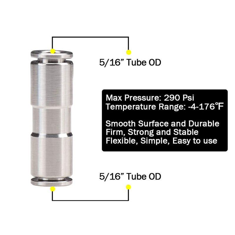 [Australia - AusPower] - Beduan Push to Connect Fitting, 5/16" Tube OD 304 Stainless Steel Straight Quick Adapter Union Splicer Joiner Mender 5/16" x 5/16" Tube OD 