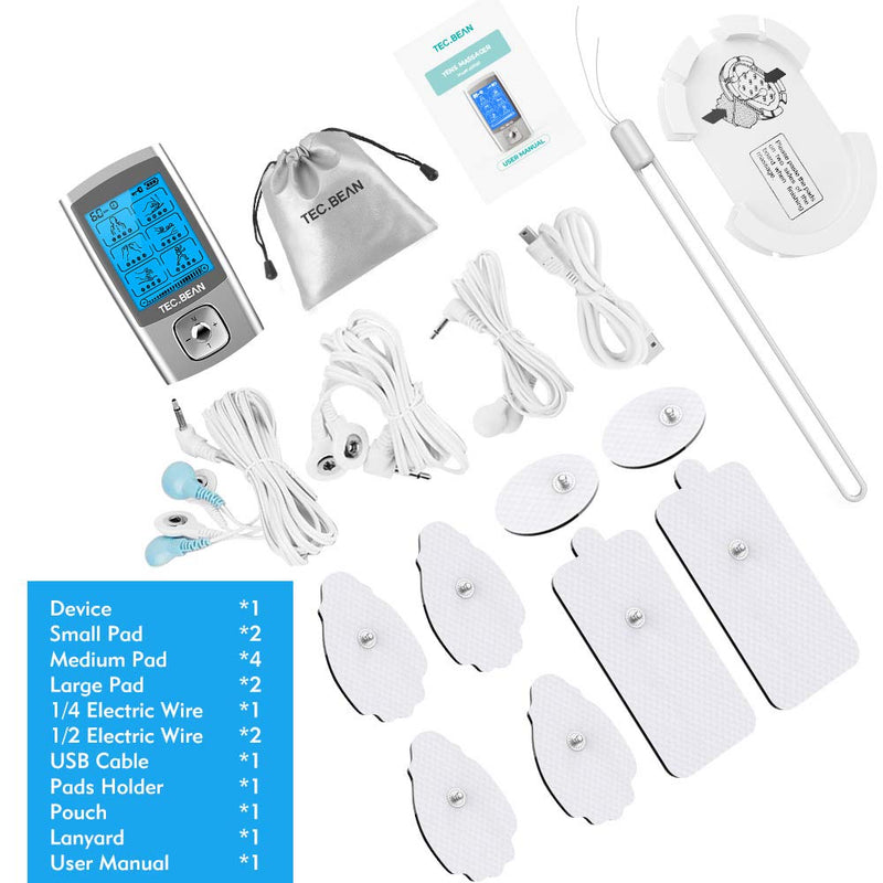 [Australia - AusPower] - TEC.BEAN 24 Modes TENS Unit Muscle Stimulator, Rechargeable TENS Machine with 8 Electrode Pads (American Gel), Electric Pulse Massager for Pain Relief Therapy 