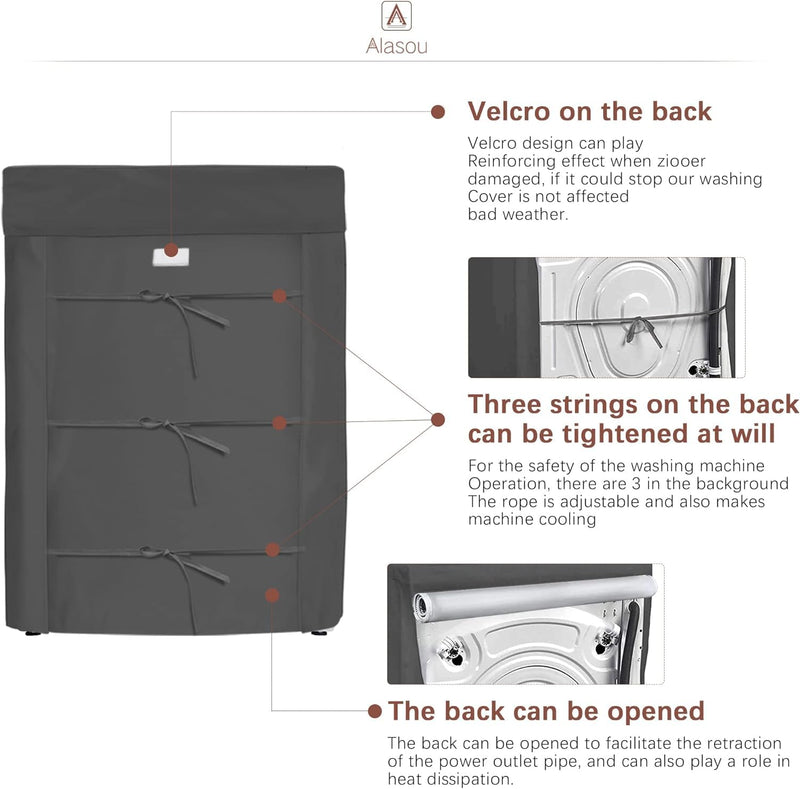 [Australia - AusPower] - MBOOM Washer/Dryer Cover for Front Load, Washing Machine Cover Waterproof, Dustproof -600D Heavy Duty Oxford Washer Covers for Outside, 27x33x39 inch, Grey 