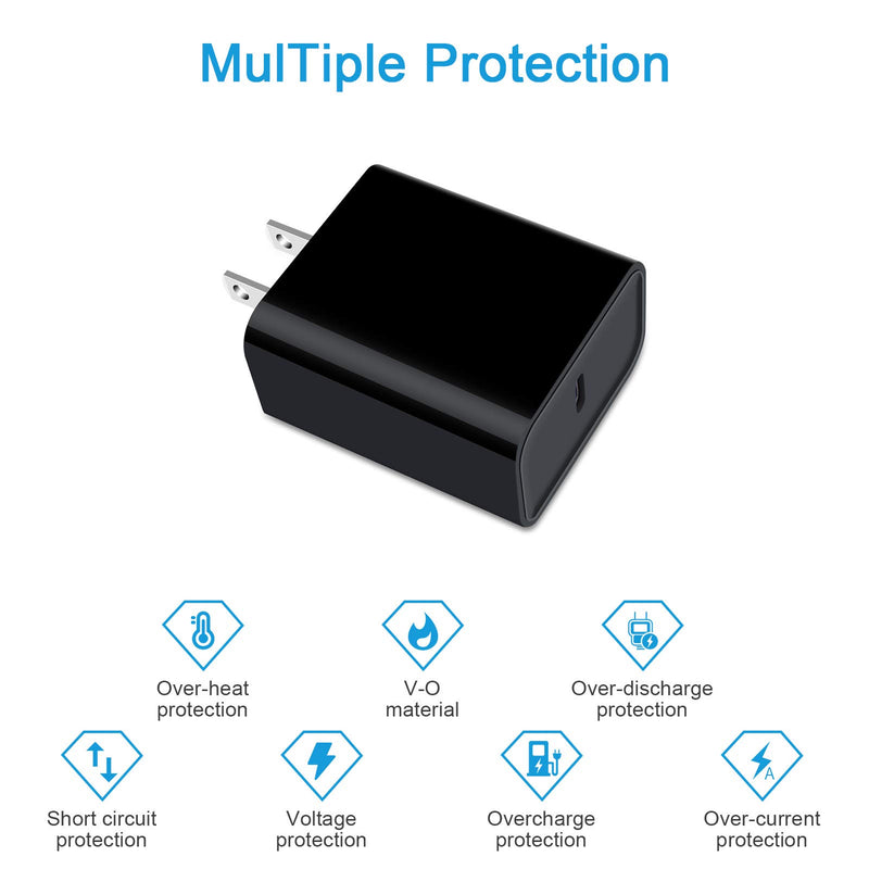 [Australia - AusPower] - USB C Charger, 20W Fast Type C Wall Charger Block, PD USB-C Power Adapter Fast Charging Brick Plug Compatible for iPhone 12 Pro/Samsung Galaxy M12 S21 S20 Ultra 5G S20+/Motorola/OnePlus/Google Pixel black 
