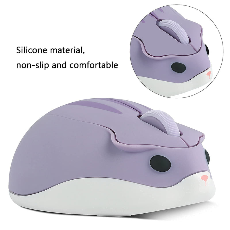 [Australia - AusPower] - Wireless Mouse Cute Cartoon Animal Hamster Shape Silent Portable Mobile Optical 1200DPI USB Cordless Mice for PC Mac Laptop Computer Notebook with Receiver, 3 Buttons, Purple, 3 x 2 x 1 inch 