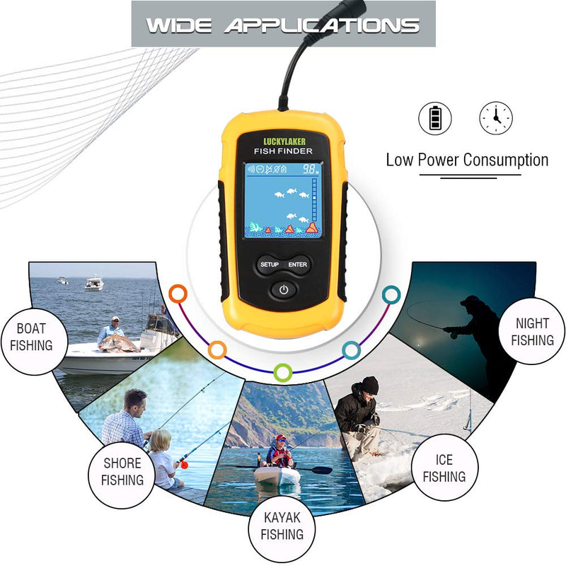 [Australia - AusPower] - LUCKYLAKER Kayak Handheld Fish Finders Fishing Boat Depth Fishing Finder Display Sonar Fish Finder Portable LCD Boat Canoe 