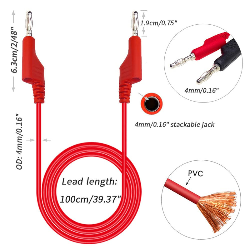 [Australia - AusPower] - Goupchn 5PCS Stackable Banana to Banana Plug Test Leads Soft Electrical Test Cable Wire 3.3ft/1m for Multimeter 1000V 15A Banana Plug to Banana Plug 3.3ft/1m 
