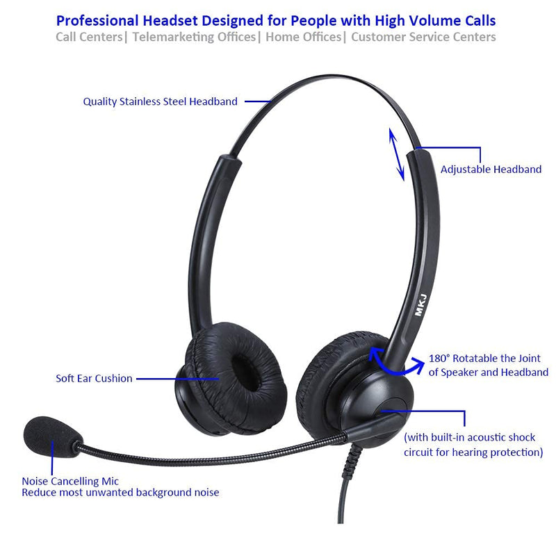 [Australia - AusPower] - Telephone Headset with Noise Cancelling Microphone for Landline Phones Call Center Headset with Volume Control for Office Phone Plantronics Dialer Avaya 9508 Aastra Digium Fanvil Mitel Nortel 