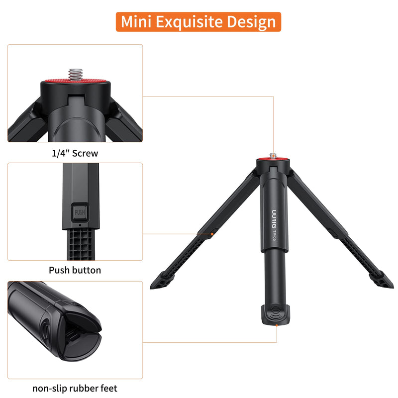 [Australia - AusPower] - UURIG Extendable Mini Camera Tripod, Portable Selfie Stick Handle Grip Desktop Webcam Tripod with 1/4" Screw for DSLR Camera Webcam Phone Holder Selfie Stick Vlog Tripod 