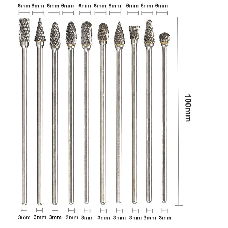 [Australia - AusPower] - AYSUM 10pcs 1/8 Shank Long Double Cut Tungsten Carbide Burrs for Dremel, Rotary Burr Bits Rotary Files Burr Set for Die Grinder Rotary Tool, 4-Inch Length 