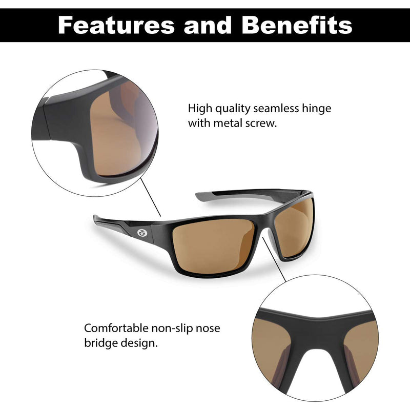 [Australia - AusPower] - Flying Fisherman Sand Bank Polarized Sunglasses with AcuTint UV Blocker for Fishing and Outdoor Sports Matte Black Frames/Amber Lenses 