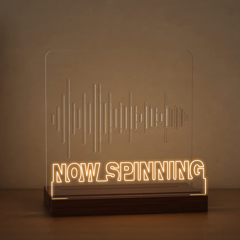 [Australia - AusPower] - Light up Now Spinning Vinyl Record Stand, Now Playing Ammonite Record Stand, Wooden Acrylic Holder for Vinyl Album Display and Storage with Warm White Color Lights, Vinyl Record LED Display Storage Collection Holder Volume-base 