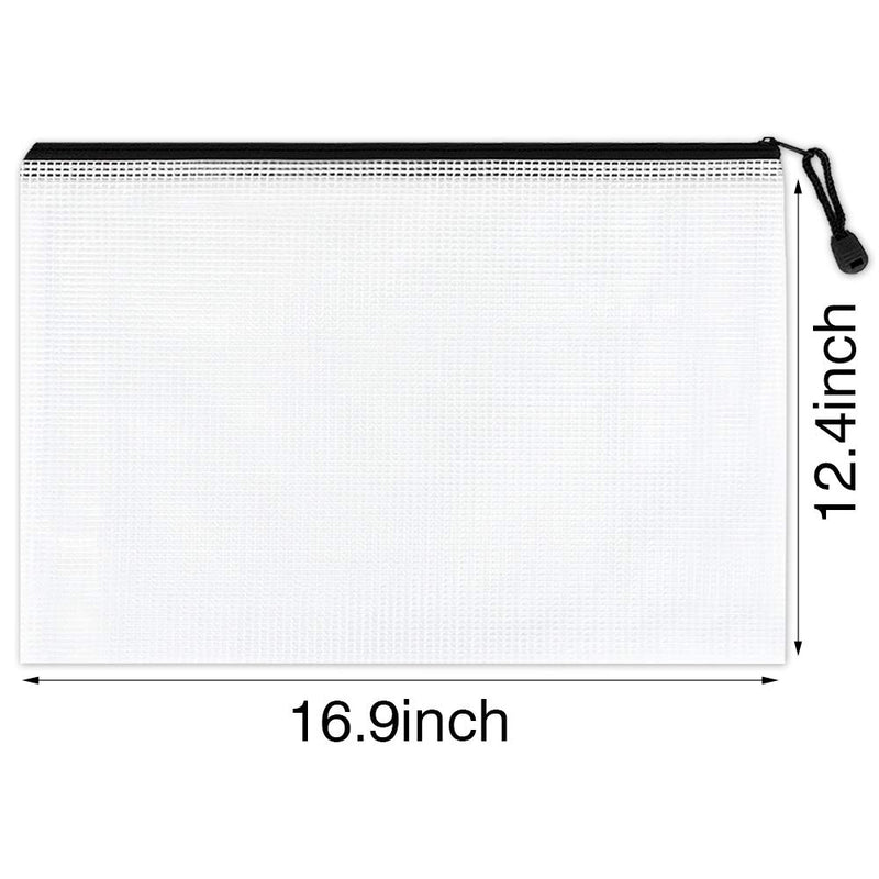 [Australia - AusPower] - Umriox 5PCS Large Mesh Zipper Pouch, Extra Thick, 16.9" x 12.4", Mesh Zipper Bags, Plastic Waterproof Document Pouch for School Office Supplies and Cosmetics Travel Accessories Black 
