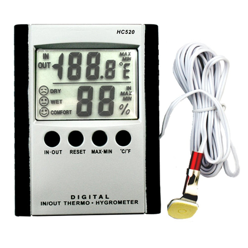 [Australia - AusPower] - iKKEGOL Digital Indoor Outdoor in/Out Wall Mount Monitor Sensor LCD Temperature Thermometer Hygrometer Humidity Meter with Probe Cable Silver 