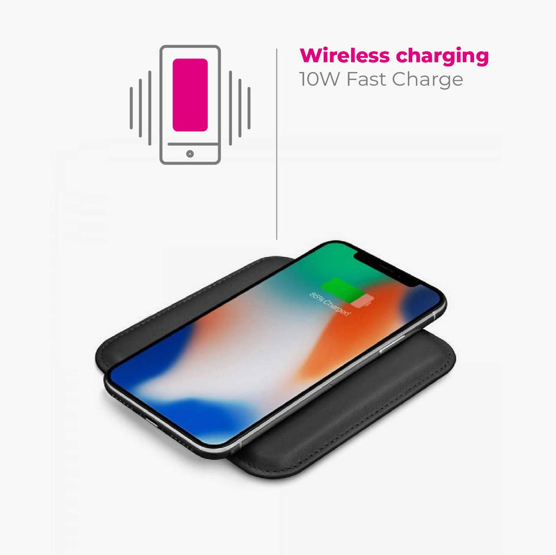 [Australia - AusPower] - Eggtronic 15W Leather Pad | Fast Qi Wireless Charging Mat - Universal Desk Charger for iPhone 12 Mini Pro Max / 11 / XR/XS/X, Galaxy S9, Note, AirPods, Galaxy Buds, Pixel Buds LPBK15, Black 