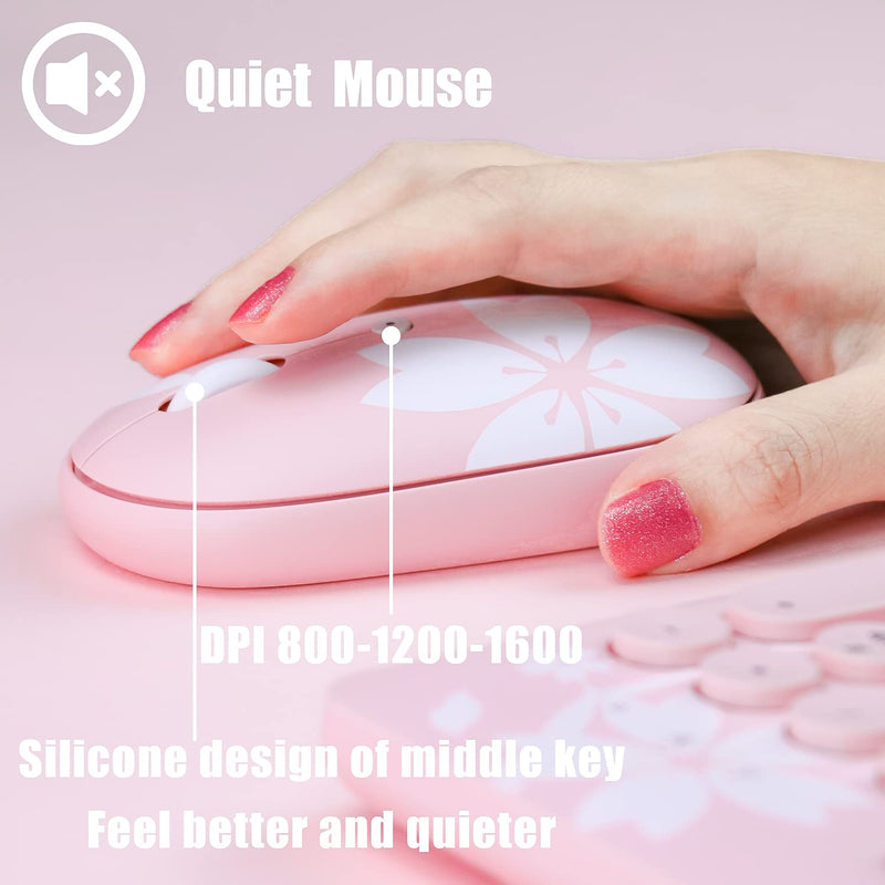 [Australia - AusPower] - Mytrix Cute Sakura Pink Wireless Keyboard Mouse Combo, Retro Type-Writer Keys, 2.4G USB Slim Keyboard Mouse Set with Numeric Keypad for Computer, Laptop, Desktops, Pc, Mac(KMCS01) USB A 