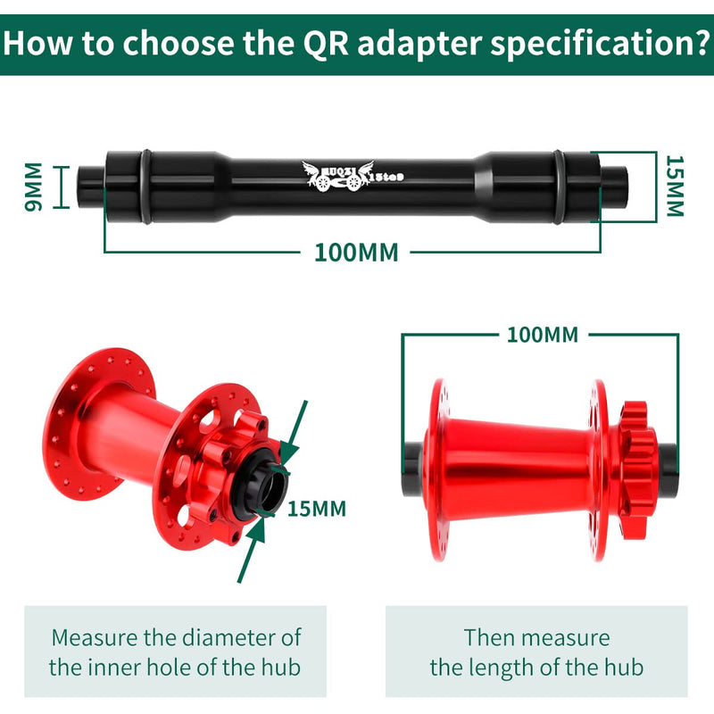 [Australia - AusPower] - MUQZI Bicycle QR Adapter 12/15 to 9mm Front Wheel Hub Adapter 100/135/142/148mm Thru Axle Hub Quick Release for Mountain Road Bike Black 12to9 100MM 